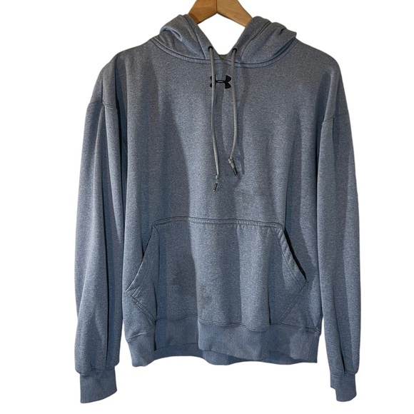 Under Armour Hoodie Sweatshirt Womens Small Gray Blue Knit Pullover Athleisure - Picture 1 of 6
